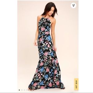 👀 Lulus floral maxi dress XS Chiffon floor length elegant open back 👀